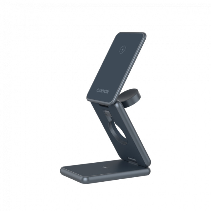 Безжично зарядно CANYON OnCharge 309, 15W 3в1 Foldable, USB-C, Метал - CNS-WCS309M - 11