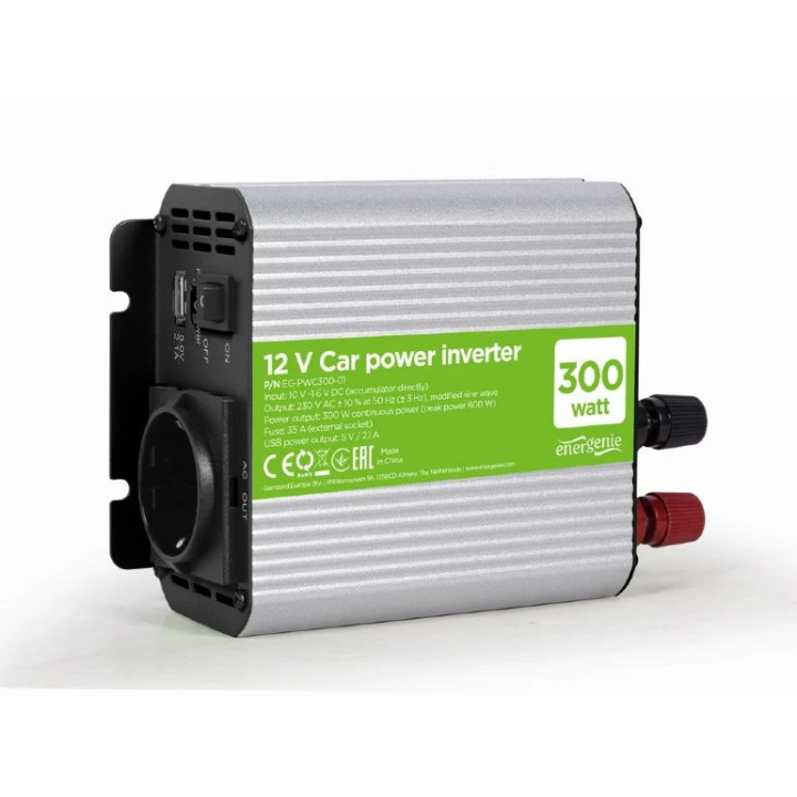 Автомобилен инвертор Gembird EG-PWC300-01, 300W, 230VAC, USB-A - EG-PWC300-01 - 1
