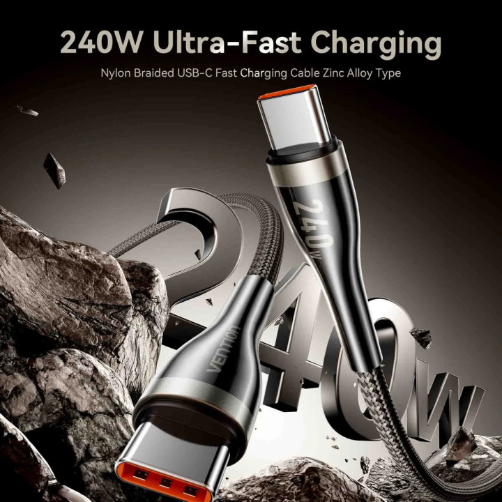 USB кабел Vention Type-C to Type-C, 1.2m, 240W, PD 3.1, 5A - CTYBAV - 2