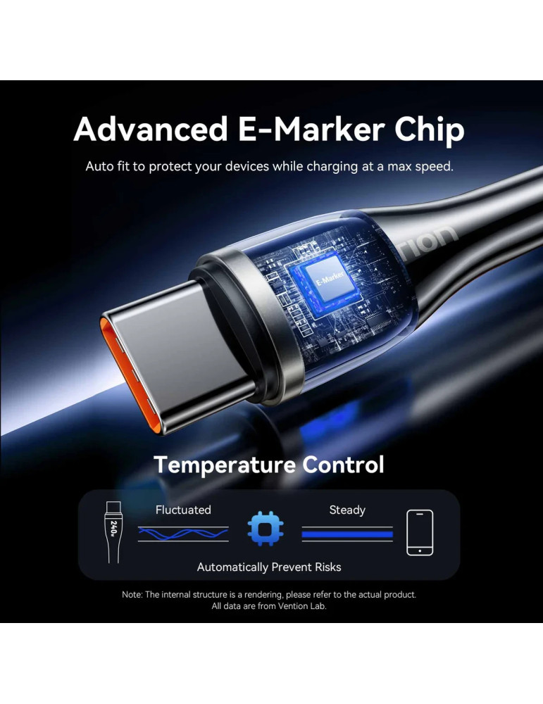 USB кабел Vention Type-C to Type-C, 1.2m, 240W, PD 3.1, 5A - CTYBAV - 5