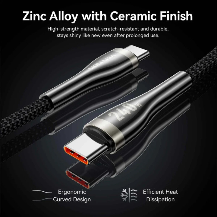 USB кабел Vention Type-C to Type-C, 1.2m, 240W, PD 3.1, 5A - CTYBAV - 7