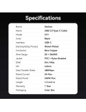 USB кабел Vention Type-C to Type-C, 1.2m, 240W, PD 3.1, 5A - CTYBAV - 12