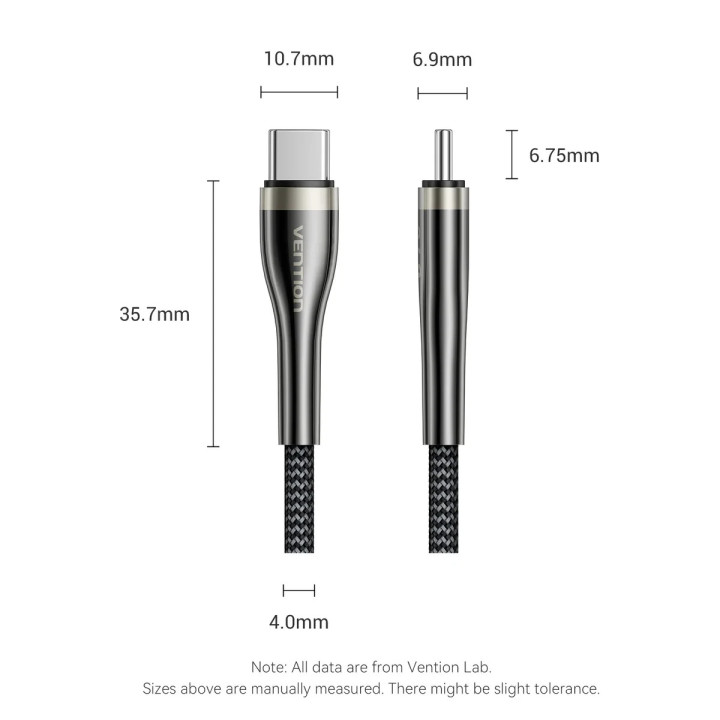 USB кабел Vention Type-C to Type-C, 1.2m, 240W, PD 3.1, 5A - CTYBAV - 13