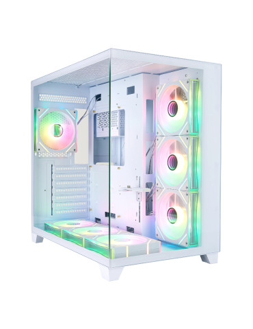 Кутия за компютър 1stPlayer MEGAVIEW MV8, Middle Tower ATX, Бяла, Tempered Glass, 7 x 120mm A-RGB вентилатори - MV8-TP-WH-6FC7R-