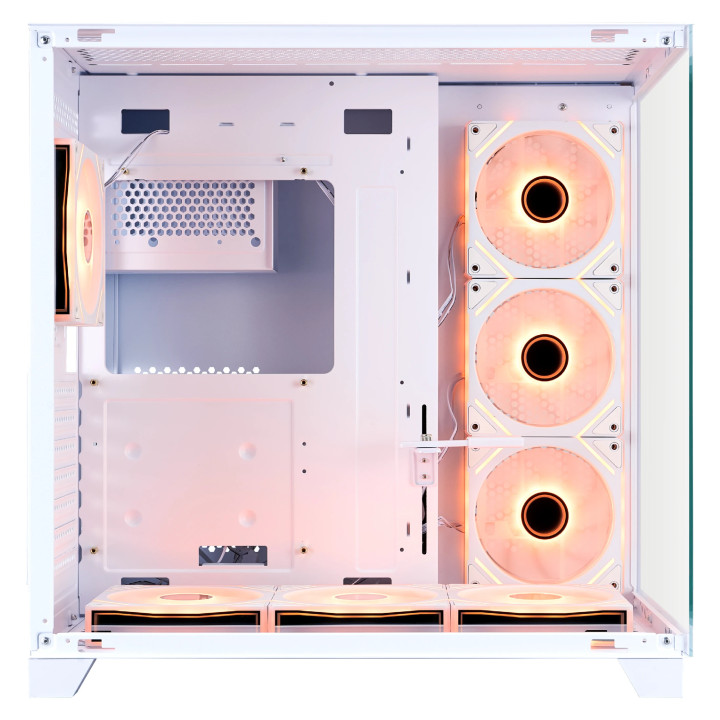 Кутия за компютър 1stPlayer MEGAVIEW MV8, Middle Tower ATX, Бяла, Tempered Glass, 7 x 120mm A-RGB вентилатори - MV8-TP-WH-6FC7R-