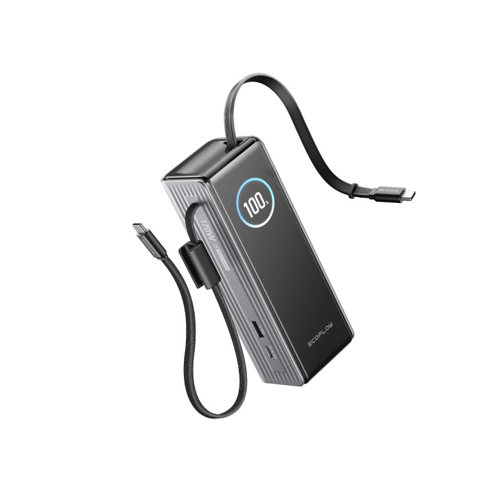 Преносима батерия Ecoflow Rapid 25K, 25000mAh, 170W, USB-C, вграден кабел, TFT дисплей - RAPID25K - 7