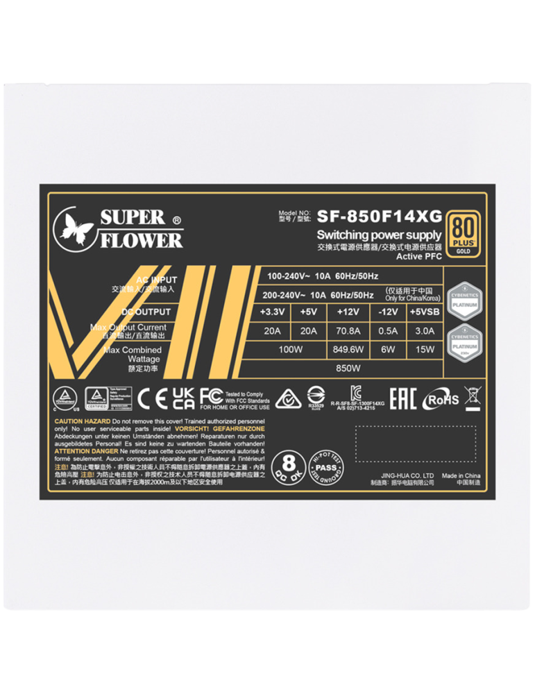 Модулно захранване SUPER FLOWER Leadex VII XG 850W, ATX 3.1, 80 Plus Gold, Fully Modular, 140mm Fan - SF-850F14XG(WH) - 3