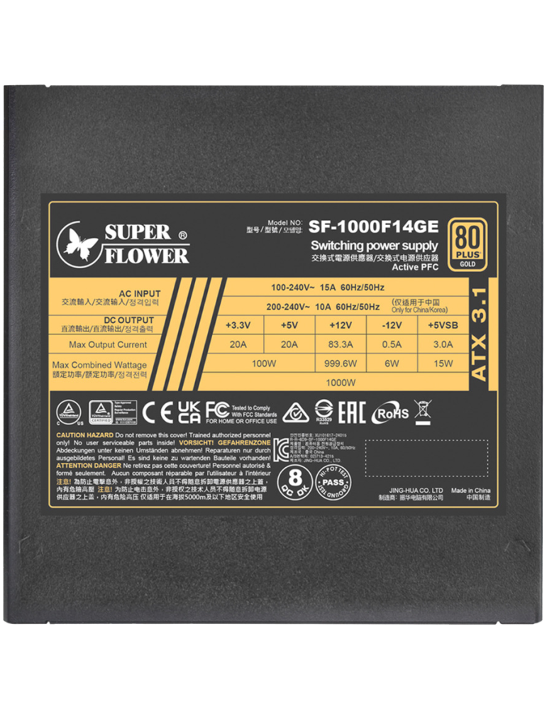 Модулно захранване Super Flower Leadex III Gold 1000W, ATX 3.1, 80 Plus Gold, Fully Modular, 140mm Fan - SF-1000F14GE - 3