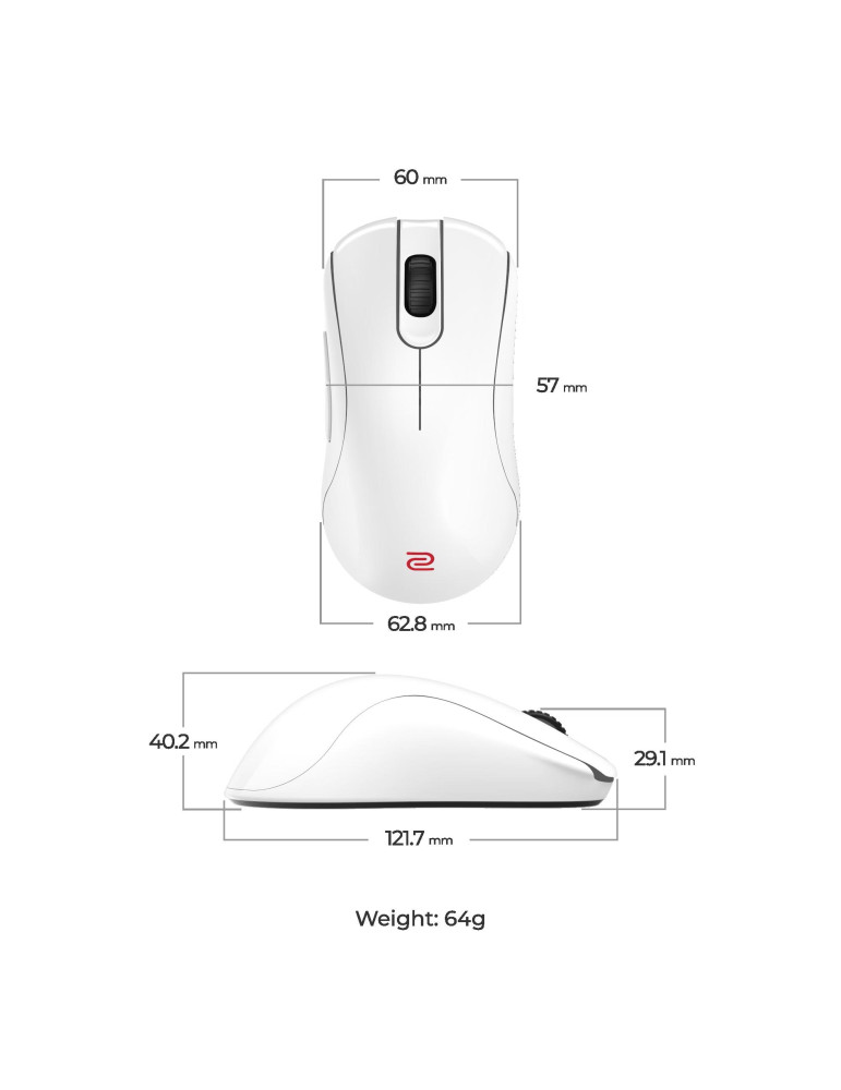 Мишка ZOWIE ZA13-DW, 4K, 3200 DPI, 6+1 бутона, 2.4G безжична - 9H.N4RBE.A3E - 3