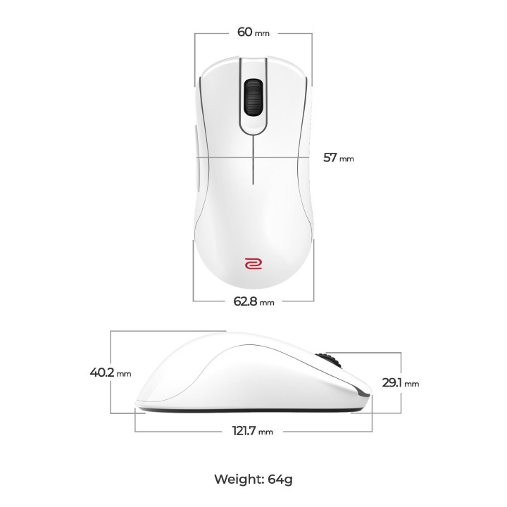 Мишка ZOWIE ZA13-DW, 4K, 3200 DPI, 6+1 бутона, 2.4G безжична - 9H.N4RBE.A3E - 3