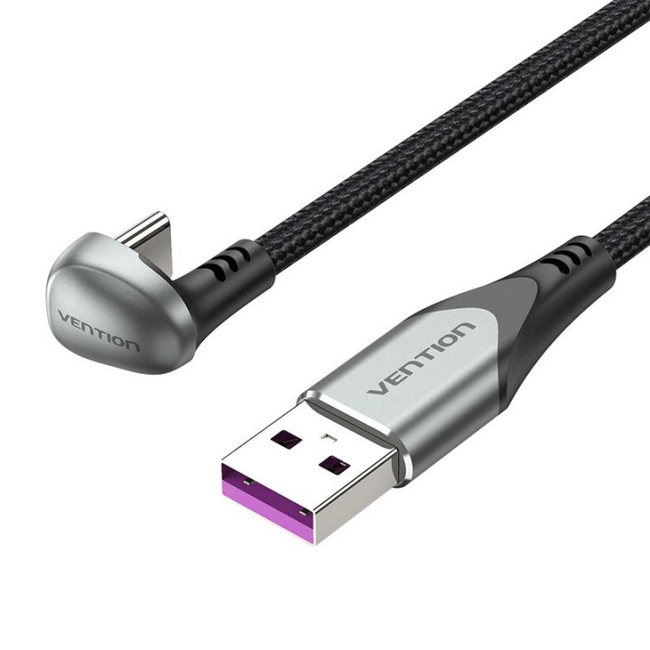 Кабел Vention USB 3.1 Type-C / USB 2.0 AM - 1M Black U-Shaped, Aluminum Alloy 5A - COHHF