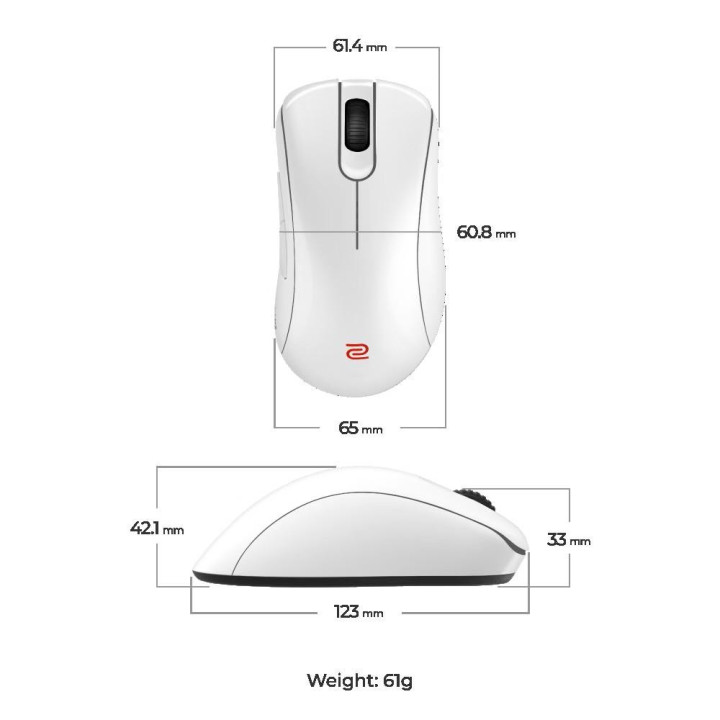 Безжична геймърска мишка ZOWIE EC2-DW 4K, Безжична, 3200 dpi, PixArt PAW3950 - 9H.N4VBE.A3E - 5