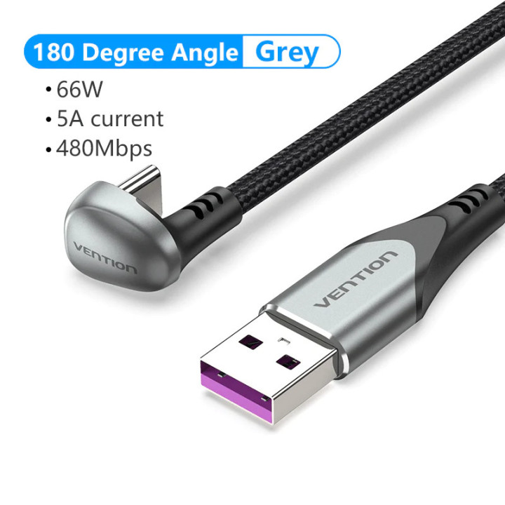 Кабел Vention USB 3.1 Type-C / USB 2.0 AM - 1M Black U-Shaped, Aluminum Alloy 5A - COHHF