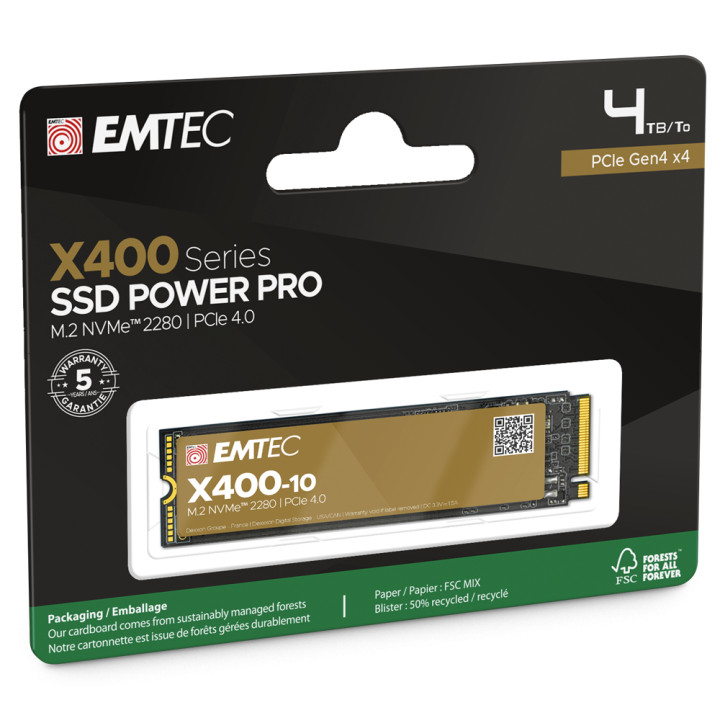 SSD диск EMTEC X410, 4TB NVMe M.2 PCIe Gen4, 7400/7000 MB/s  - ECSSD4TX410 - 3
