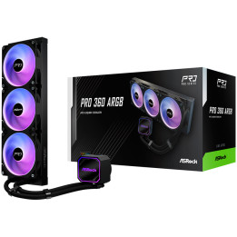 Водно охлаждане за процесор ASROCK Pro 360 ARGB, 360mm AiO, AM4/AM5/LGA1700/LGA1851, 3x120mm, RGB - 90-APRA36-BAAGA6 - 1
