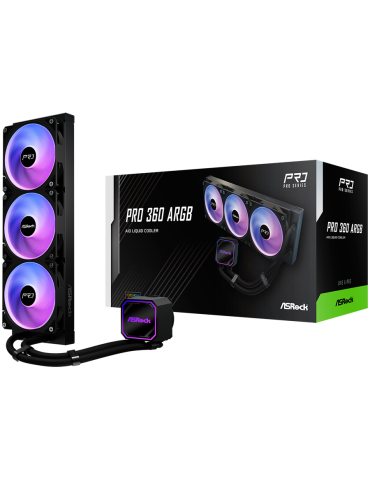 Водно охлаждане за процесор ASROCK Pro 360 ARGB, 360mm AiO, AM4/AM5/LGA1700/LGA1851, 3x120mm, RGB - 90-APRA36-BAAGA6 - 1