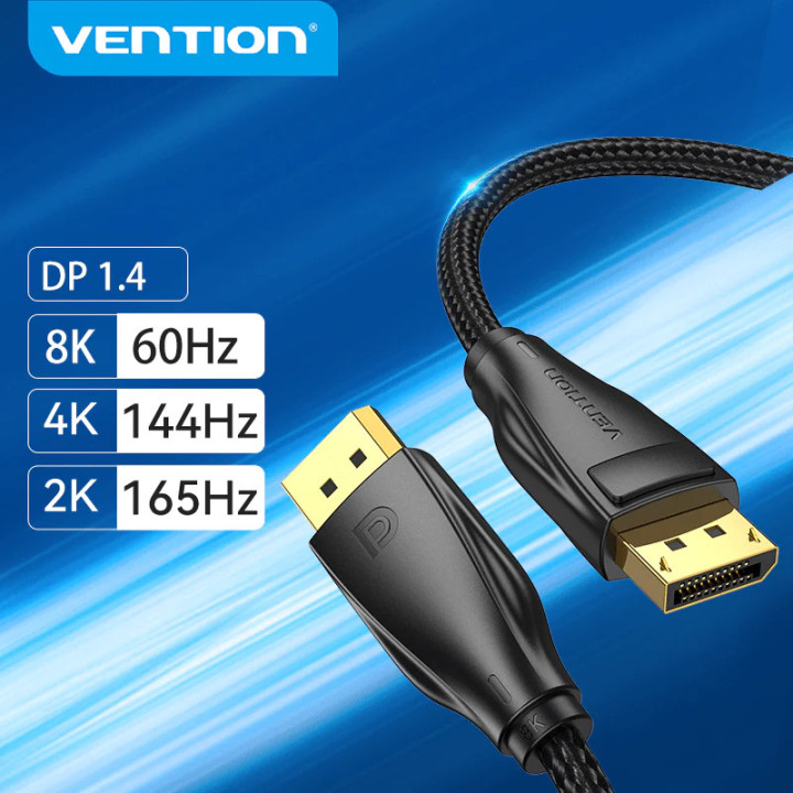 Кабел Vention Display Port 1.4 DP M / M 8K 1m - Cotton Braided, Black - HCCBF