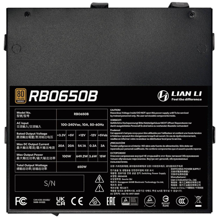 Захранване Lian Li RB650B, 650W 80+ Bronze ATX 3.1 - G9P.RB0650B.B000.EU - 5