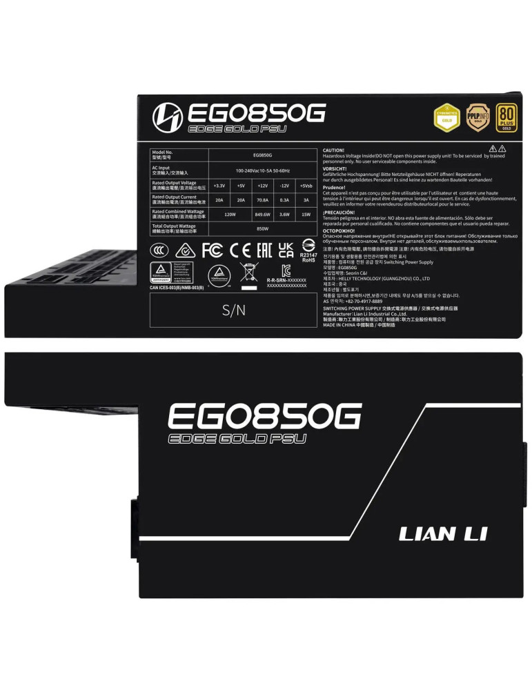 Модулно захранване Lian Li EDGE EGO850 Black, 850W 80+ Gold PCIe 5.1 ATX 3.1, 120mm вентилатор - G9P.EG0850G.B000.EU - 4