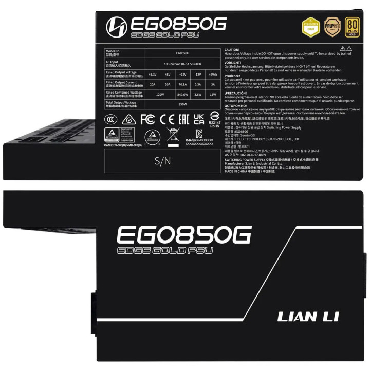 Модулно захранване Lian Li EDGE EGO850 Black, 850W 80+ Gold PCIe 5.1 ATX 3.1, 120mm вентилатор - G9P.EG0850G.B000.EU - 4