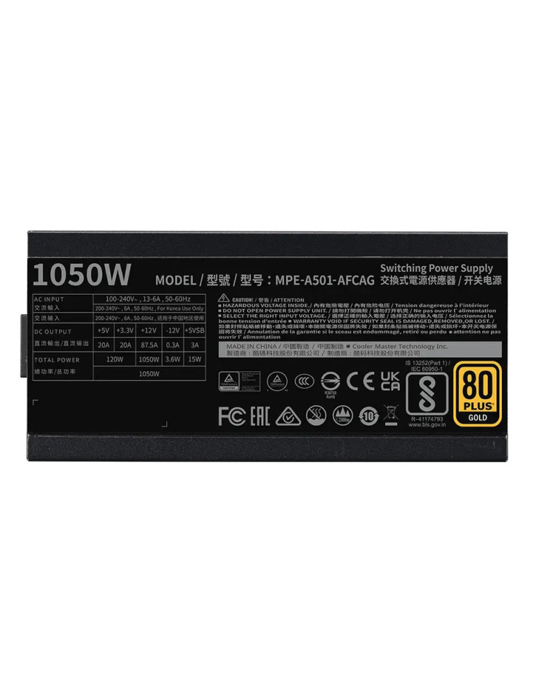 Модулно захранване Cooler Master MWE GOLD 1050W V2, 1050W ATX 3.1, 80 PLUS Gold, Модулен, 140mm вентилатор - MPE-A501-AFCAG-3EEU