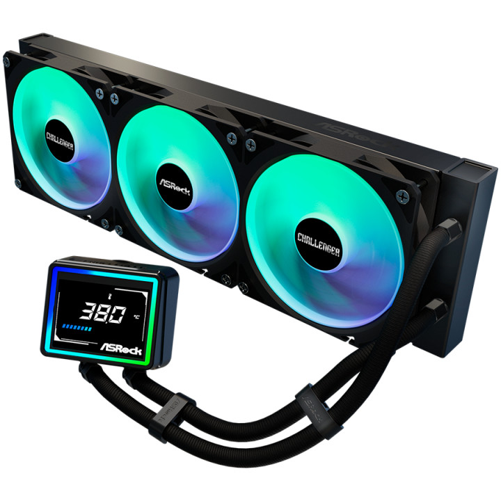 Водно охлаждане за процесор ASROCK Challenger 360 Digital, 360mm AiO, LCD дисплей, AM5/AM4/LGA1851/LGA1700 - 90-ACLA36-BAAGA6 - 