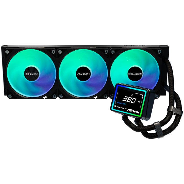 Водно охлаждане за процесор ASROCK Challenger 360 Digital, 360mm AiO, LCD дисплей, AM5/AM4/LGA1851/LGA1700 - 90-ACLA36-BAAGA6 - 