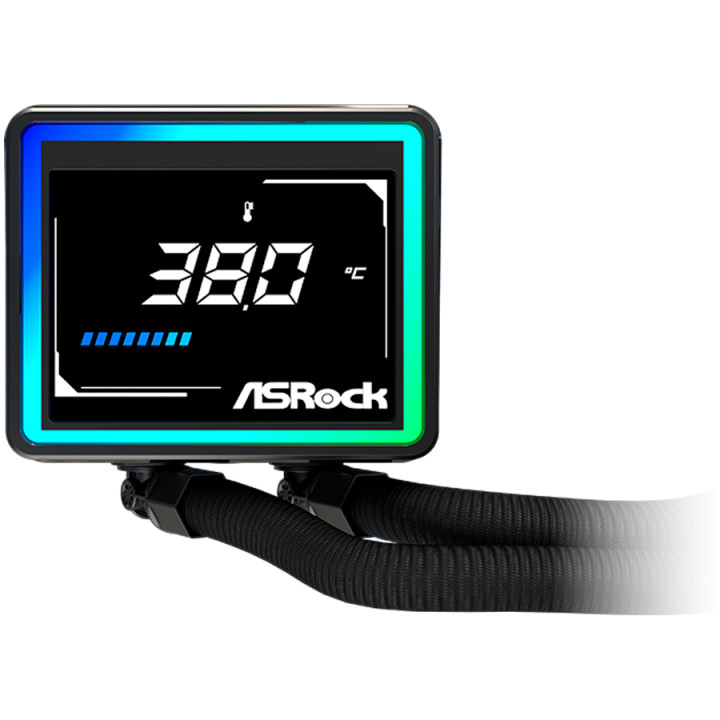 Водно охлаждане за процесор ASROCK Challenger 360 Digital, 360mm AiO, LCD дисплей, AM5/AM4/LGA1851/LGA1700 - 90-ACLA36-BAAGA6 - 