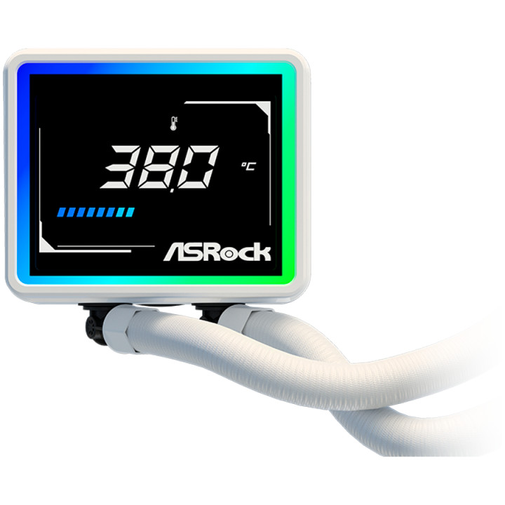 Водно охлаждане за процесор ASROCK Challenger White 360, 360mm AiO, LCD дисплей, 3x120mm вентилатора, AM5/AM4/LGA1851/LGA1700 - 