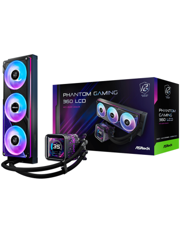Водно охлаждане за процесор ASROCK PHANTOM GAMING 360 LCD, 360mm, LCD дисплей, AM5/AM4/LGA1851/LGA1700, ARGB - 4711581492455 - 1