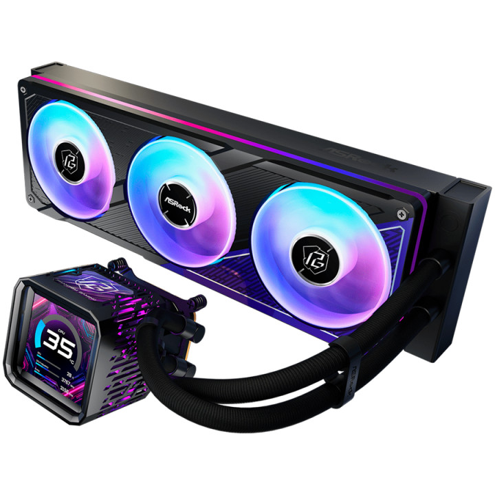 Водно охлаждане за процесор ASROCK PHANTOM GAMING 360 LCD, 360mm, LCD дисплей, AM5/AM4/LGA1851/LGA1700, ARGB - 4711581492455 - 2
