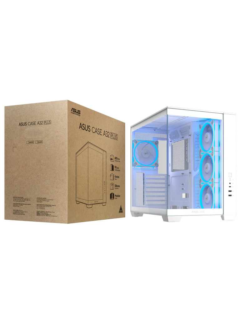 Кутия за компютър ASUS A32 PLUS, Mid Tower, Tempered Glass, 4x120mm ARGB вентилатора, ATX/Micro ATX/Mini ITX - 90DC00S3-B19000 -
