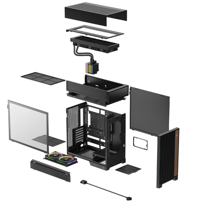 Кутия за компютър DeepCool CL6600, ATX Mid Tower, Modular Split-Chamber, 360mm AIO, 2x120mm ARGB, Tempered Glass - R-CL6600-BKNN