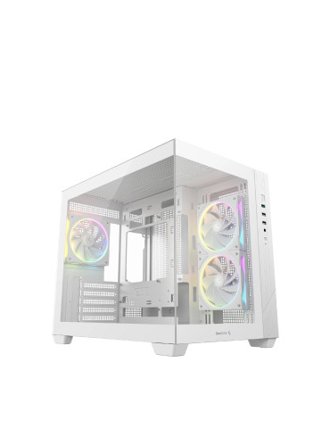 Кутия за компютър DeepCool CG330 3F WH, Mini Tower mATX, Tempered Glass, 3x120mm ARGB Вентилатори, Водно охлаждане до 360mm - R-