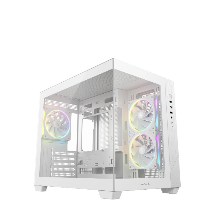 Кутия за компютър DeepCool CG330 3F WH, Mini Tower mATX, Tempered Glass, 3x120mm ARGB Вентилатори, Водно охлаждане до 360mm - R-