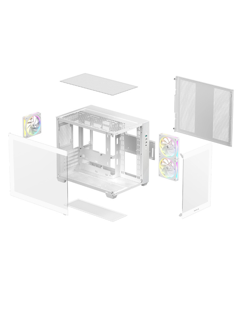 Кутия за компютър DeepCool CG330 3F WH, Mini Tower mATX, Tempered Glass, 3x120mm ARGB Вентилатори, Водно охлаждане до 360mm - R-