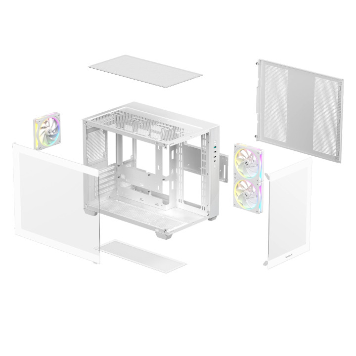 Кутия за компютър DeepCool CG330 3F WH, Mini Tower mATX, Tempered Glass, 3x120mm ARGB Вентилатори, Водно охлаждане до 360mm - R-