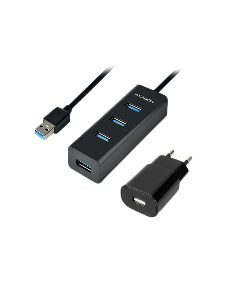 USB хъб AXAGON HUE-S2BP, 4x USB 3.0, MicroUSB захранване, 1.2m кабел - 8595247903679 - 1