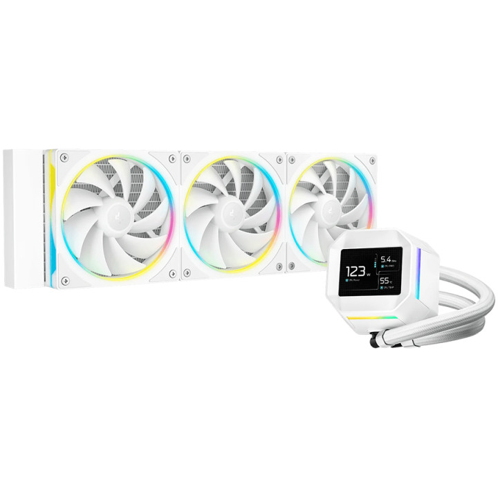 Водно охлаждане за процесор DeepCool LM360 WH, 360mm Liquid Cooling, 2.4" IPS LCD, 3x120mm PWM ARGB, Fluid Dynamic Bearing, Inte
