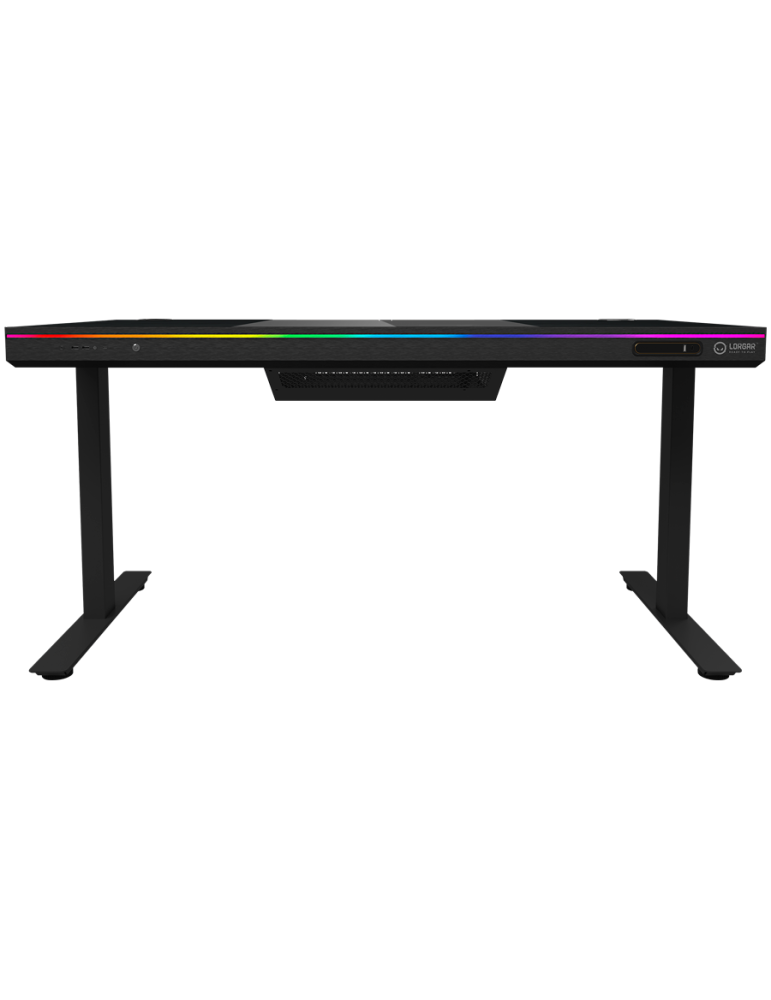 Геймърско бюро LORGAR Elite 90, 116cm, двигателен подходящ височина, вградена PC кутия, безжично зареждане, RGB подсветка, закал