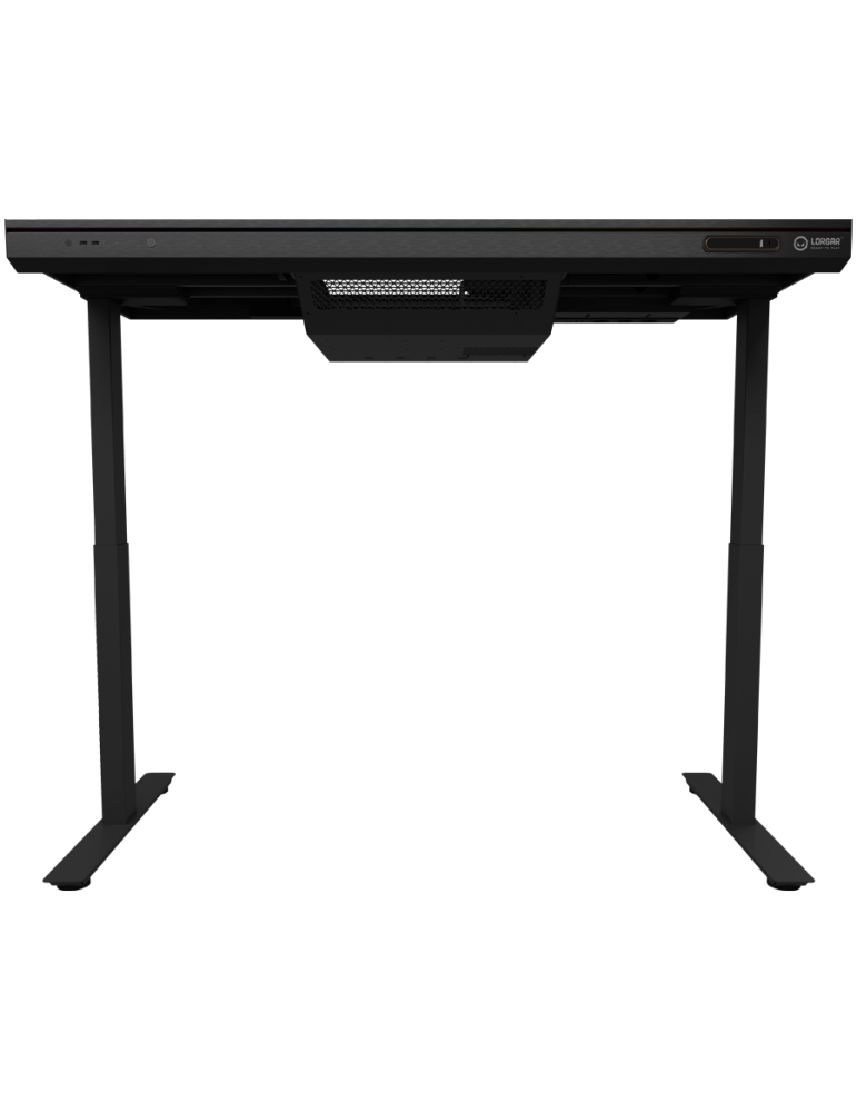 Геймърско бюро LORGAR Elite 90, 116cm, двигателен подходящ височина, вградена PC кутия, безжично зареждане, RGB подсветка, закал