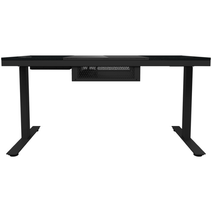 Геймърско бюро LORGAR Elite 90, 116cm, двигателен подходящ височина, вградена PC кутия, безжично зареждане, RGB подсветка, закал