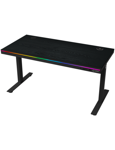 Геймърско бюро LORGAR Pro 80, 116.5cm, Двойни електрически мотори, LCD дисплей, Безжично зареждане Qi, RGB подсветка, 3 EU конта