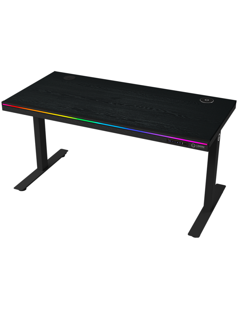 Геймърско бюро LORGAR Pro 80, 116.5cm, Двойни електрически мотори, LCD дисплей, Безжично зареждане Qi, RGB подсветка, 3 EU конта