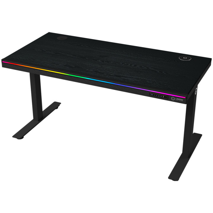 Геймърско бюро LORGAR Pro 80, 116.5cm, Двойни електрически мотори, LCD дисплей, Безжично зареждане Qi, RGB подсветка, 3 EU конта