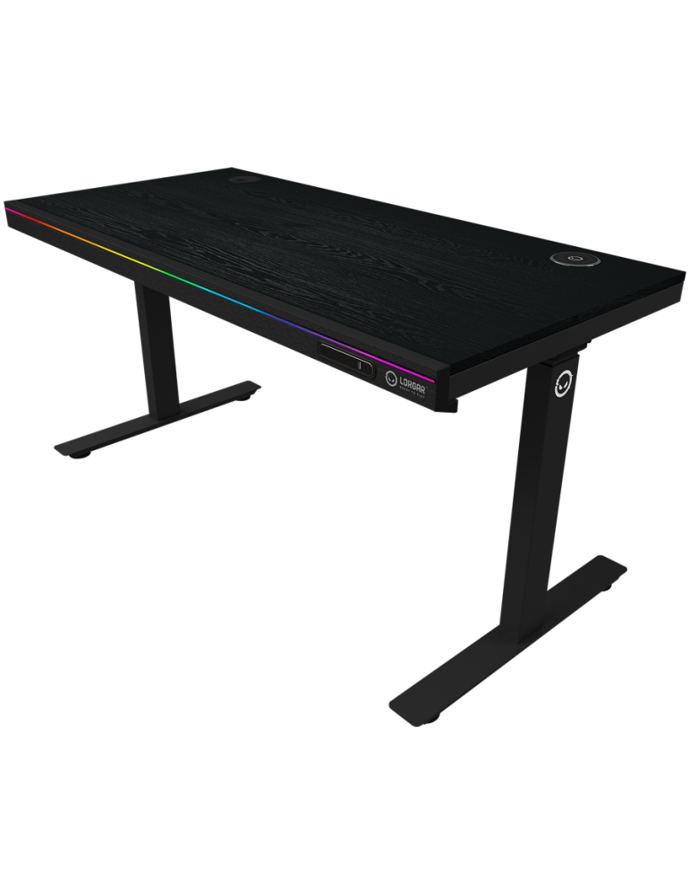 Геймърско бюро LORGAR Pro 80, 116.5cm, Двойни електрически мотори, LCD дисплей, Безжично зареждане Qi, RGB подсветка, 3 EU конта