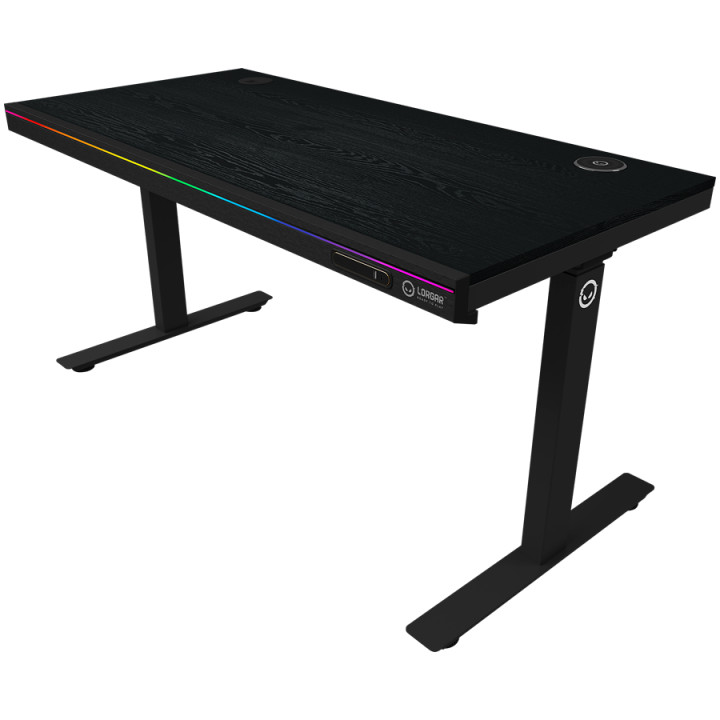 Геймърско бюро LORGAR Pro 80, 116.5cm, Двойни електрически мотори, LCD дисплей, Безжично зареждане Qi, RGB подсветка, 3 EU конта