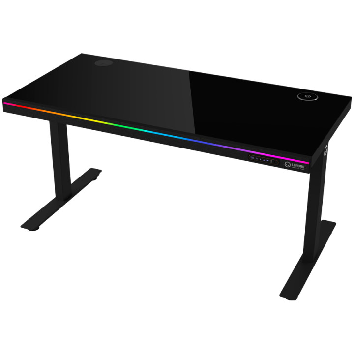 Геймърско бюро LORGAR Pro 80, 116см, двигателен регулируем за височина, RGB подсветка, безжично зареждане, 80кг натоварване - LR