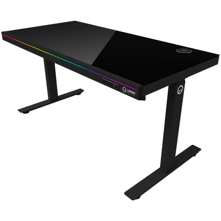 Геймърско бюро LORGAR Pro 80, 116см, двигателен регулируем за височина, RGB подсветка, безжично зареждане, 80кг натоварване - LR