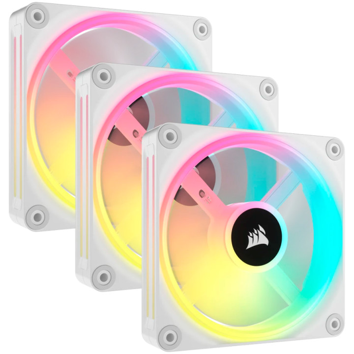 Комплект вентилатори CORSAIR iCUE LINK QX120 RGB, 120mm, 2400 RPM, 63.1 CFM, PWM, RGB LED, Бял, Тройна комплект - CO-9051006-WW 